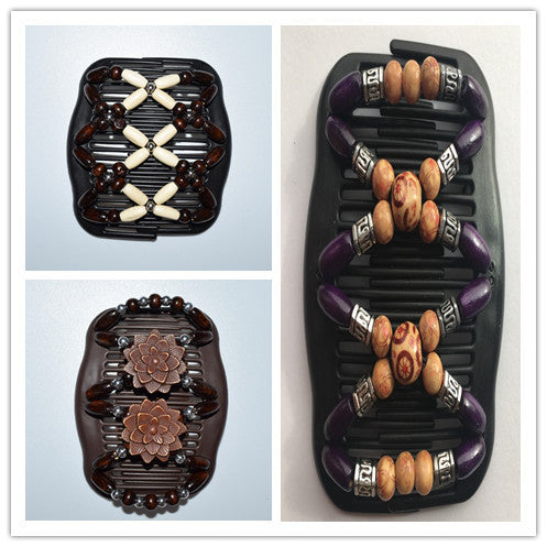 Fashion Magic Beads Elasticity Double Hair Comb Clip Stretchy Women Accessories