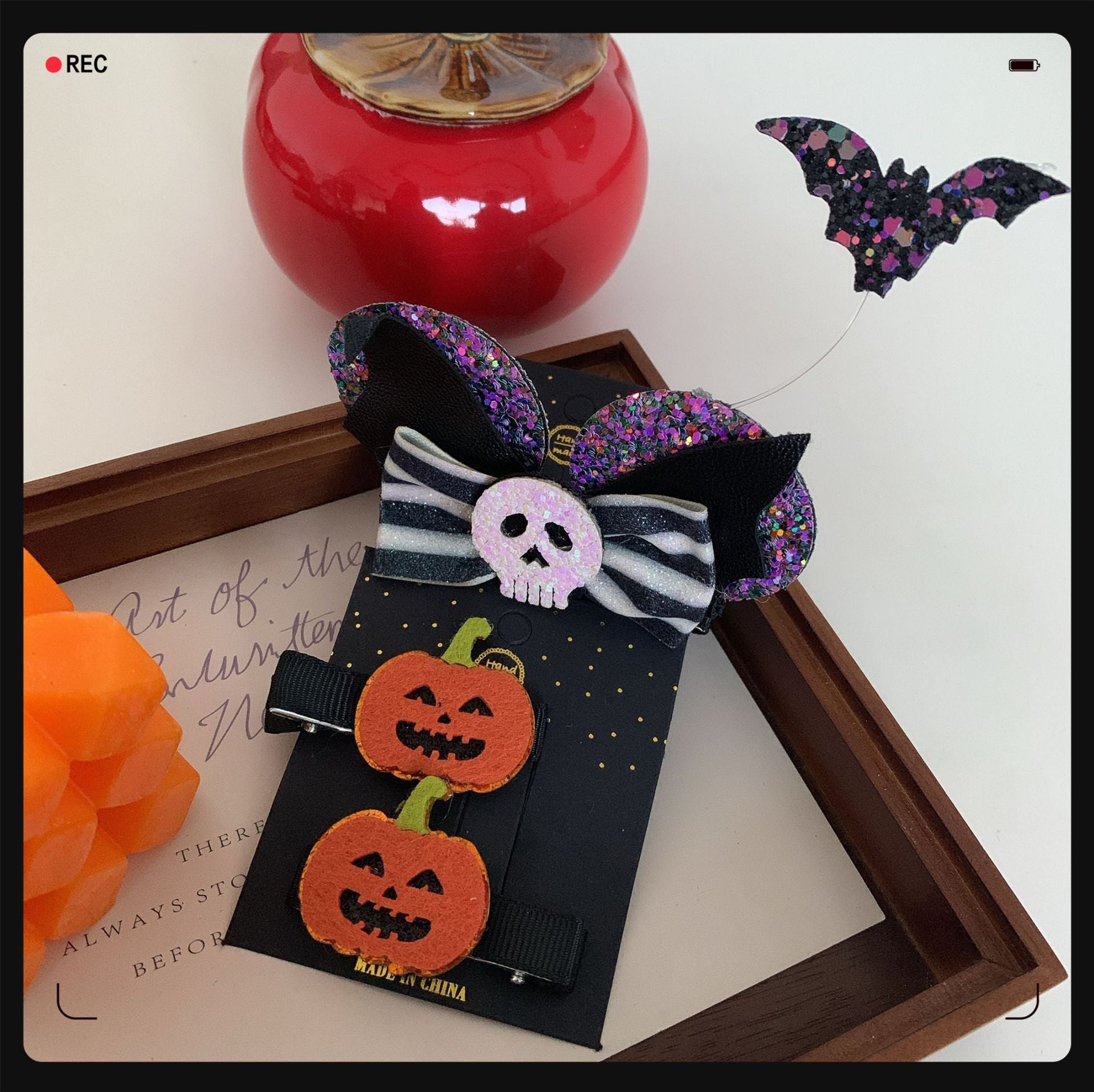 Children's Pumpkin Skull Barrettes Halloween Bat Barrettes