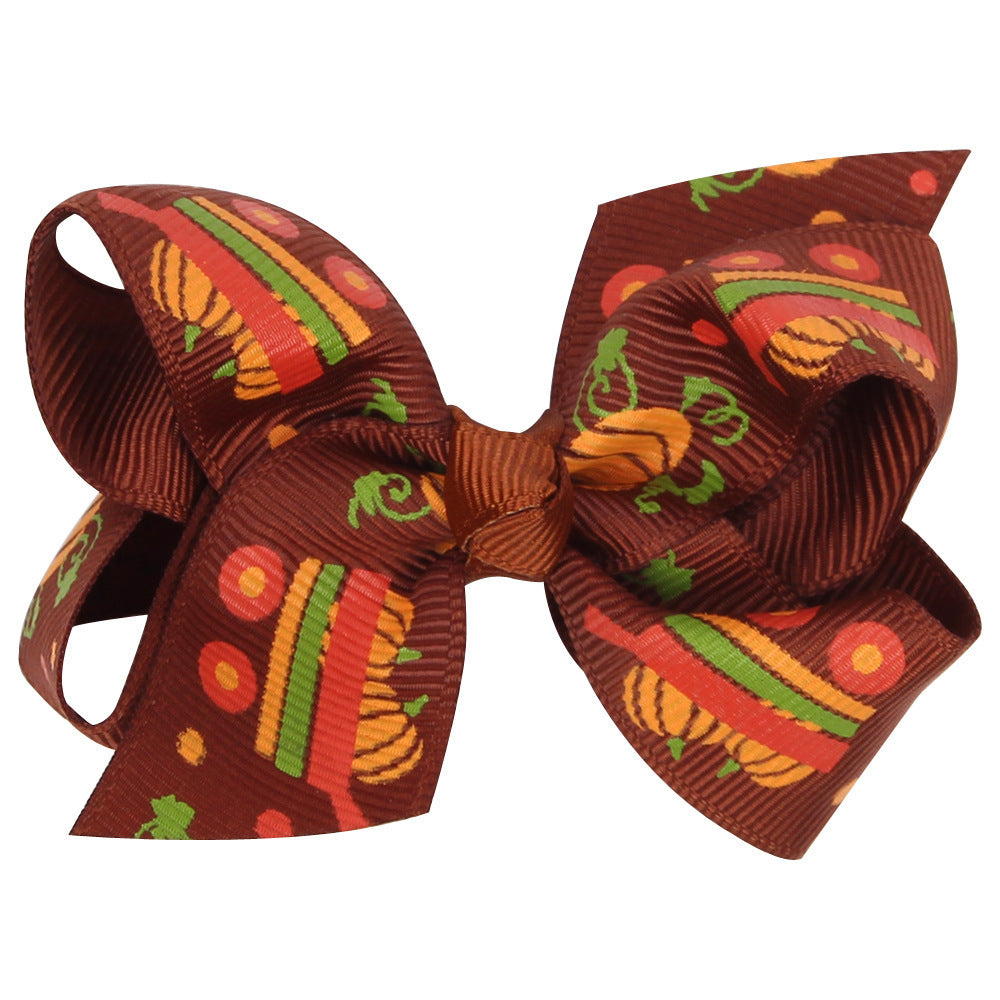 Children's Fashion Halloween Cartoon Print Bow Barrettes
