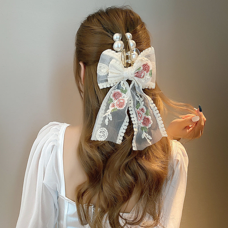 Best Women's Sweet Lace Flower Bow Large Grab Hair Clip