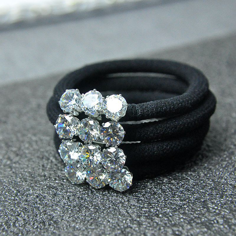Korean Hair Accessories Zircon Rhinestone Black Hair Ring Hair Rope High Elastic Durable Rubber Band
