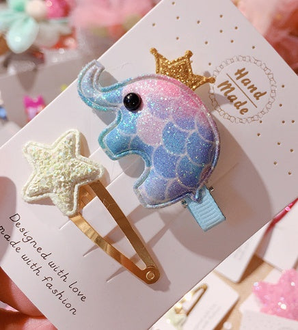 Korea new flash pink rainbow baby elephant baby hair clip