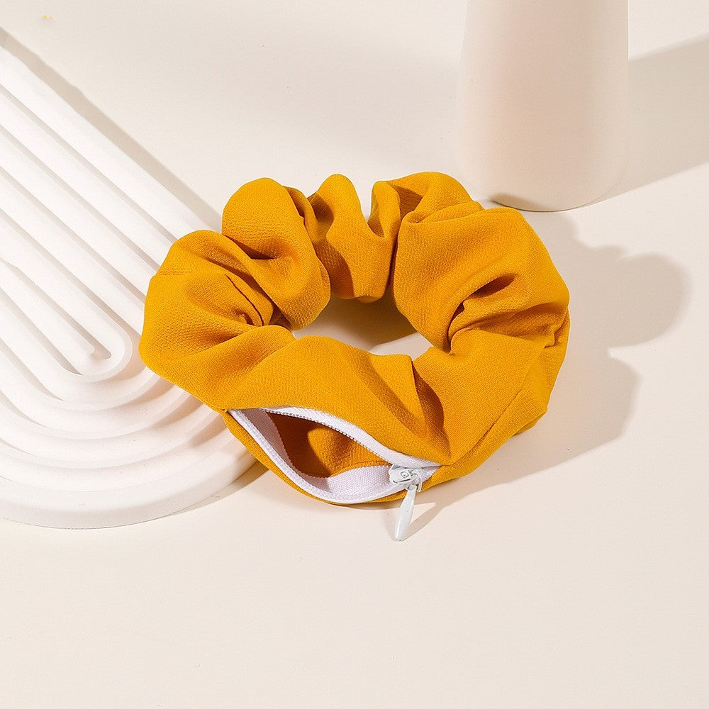 Solid Color Velvet Cloth Zipper Large Intestine Hair Ring
