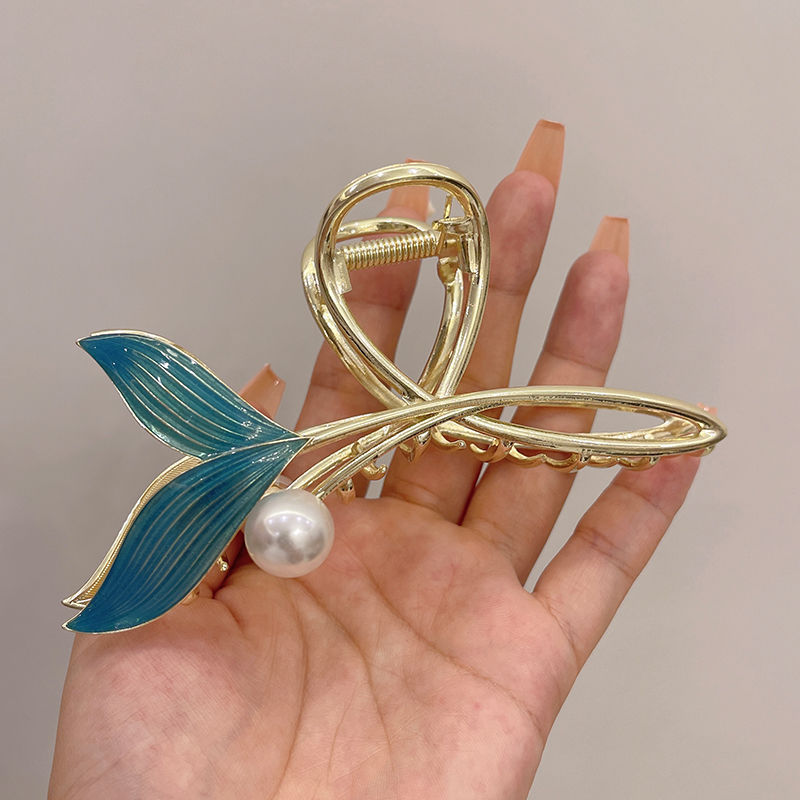 Best Blue Pearl Exquisite Fishtail Barrettes Large Grip Back Head