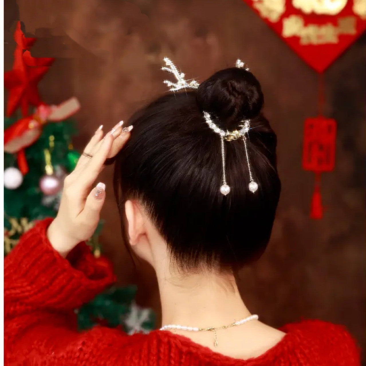 Best Alloy Pearl Hair Accessories Elk Romantic Shining Zirconium Tassel Bead Ball Clip For Women