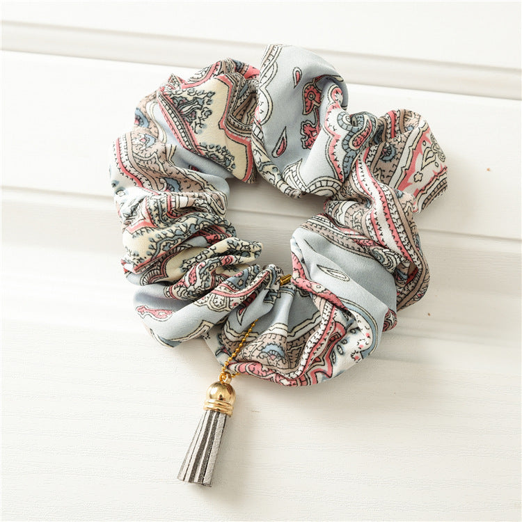 Retro Bohemian Ethnic Style Large Intestine Ring Fabric Hair Ring Tassel Pendant Elastic Elastic Band hair Rope