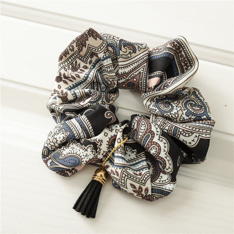 Retro Bohemian Ethnic Style Large Intestine Ring Fabric Hair Ring Tassel Pendant Elastic Elastic Band hair Rope