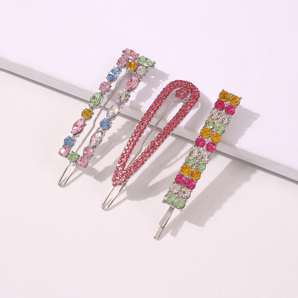 Popular Fashion Simple Style Geometric Color Diamond Hair Clip Set