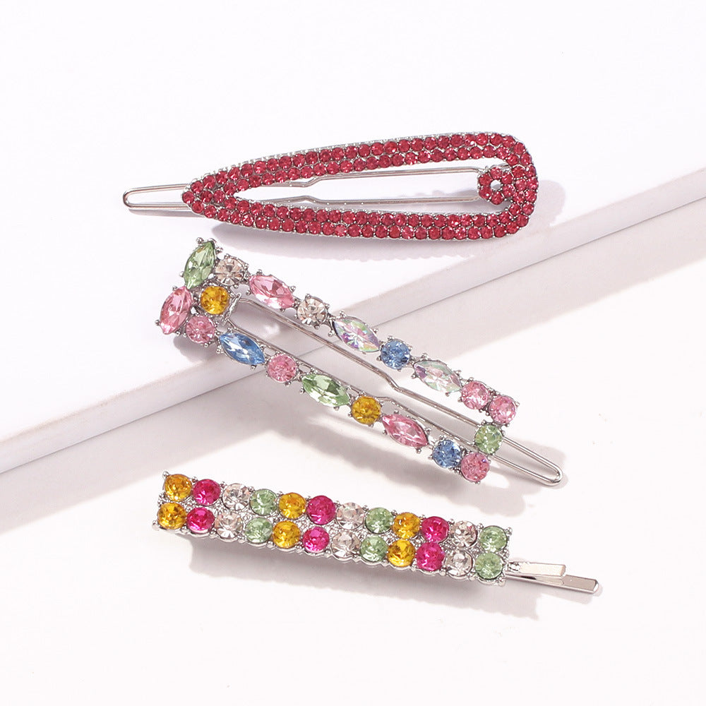 Popular Fashion Simple Style Geometric Color Diamond Hair Clip Set