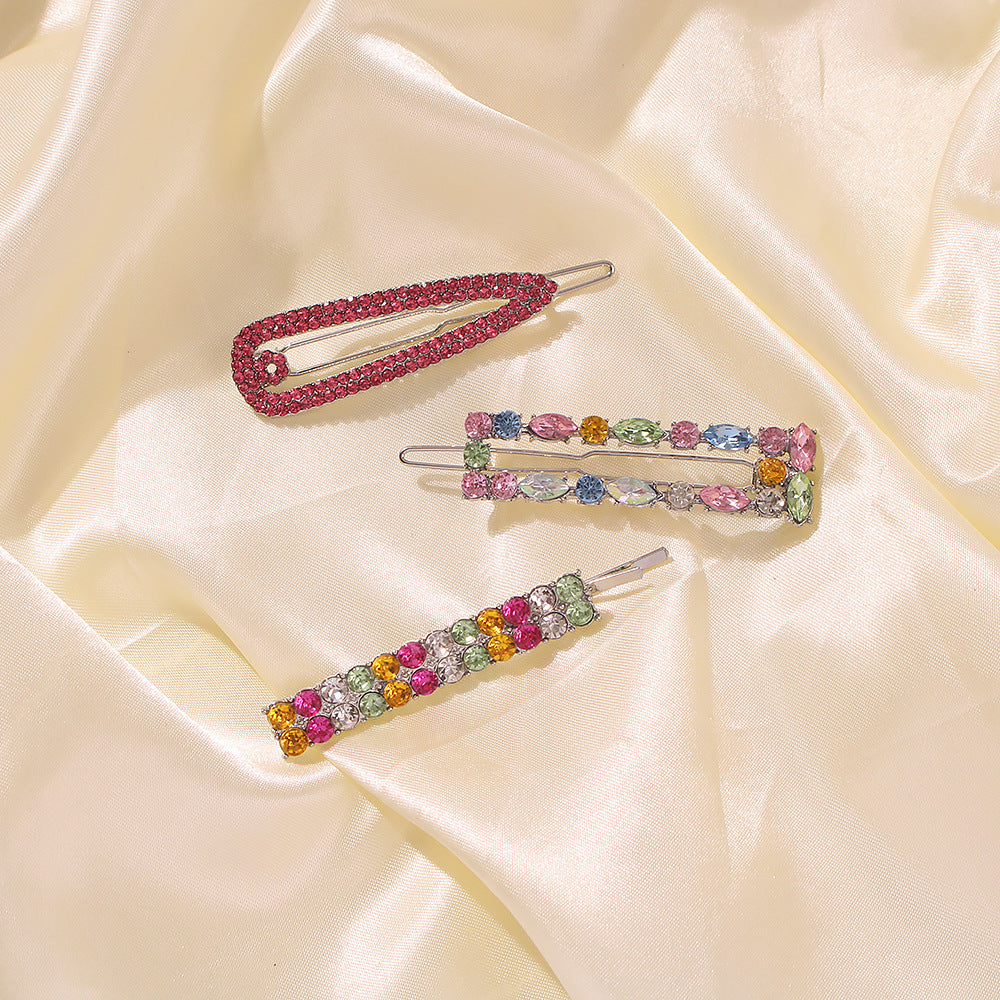 Popular Fashion Simple Style Geometric Color Diamond Hair Clip Set