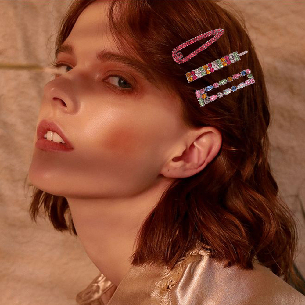 Popular Fashion Simple Style Geometric Color Diamond Hair Clip Set