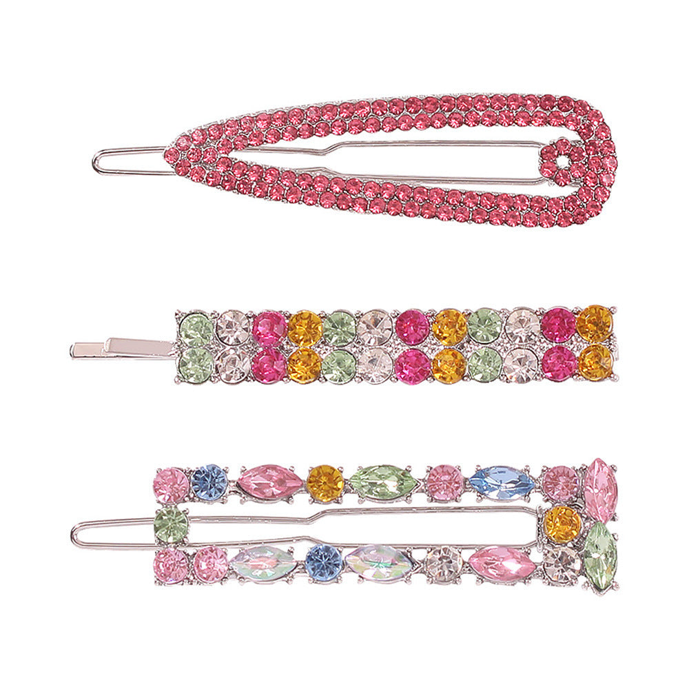 Popular Fashion Simple Style Geometric Color Diamond Hair Clip Set