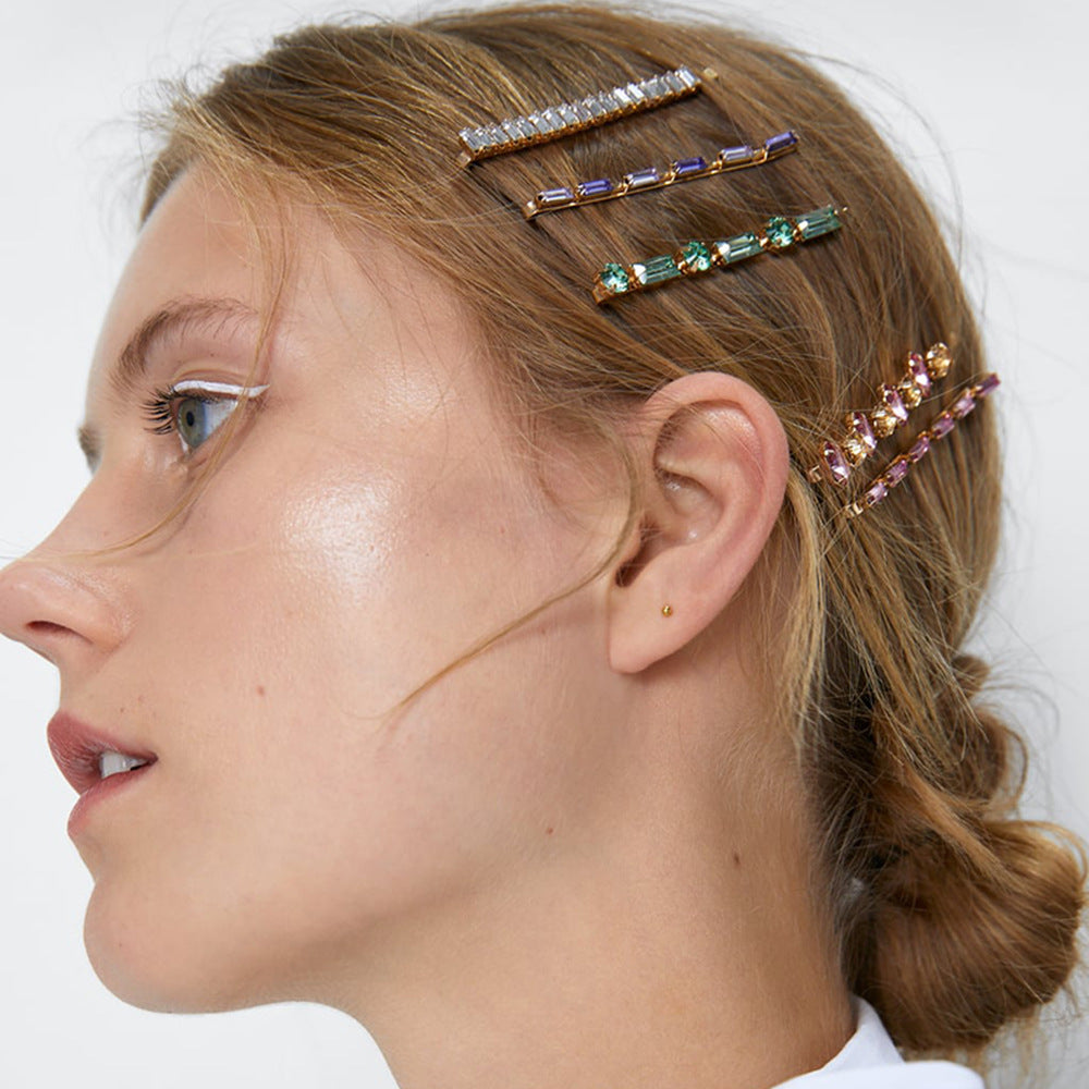 Nice European And American Style Hair Clip Set Bobby Pins With Colored Diamonds