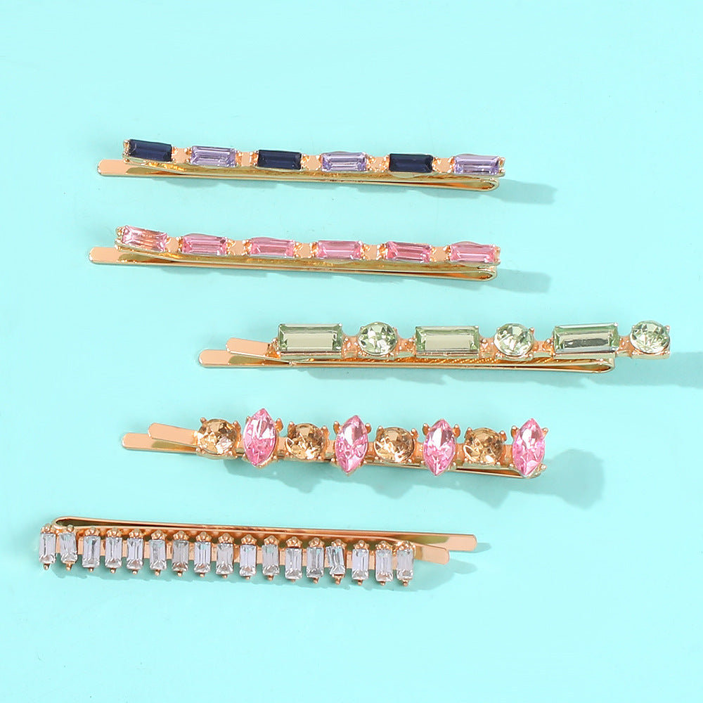 Nice European And American Style Hair Clip Set Bobby Pins With Colored Diamonds