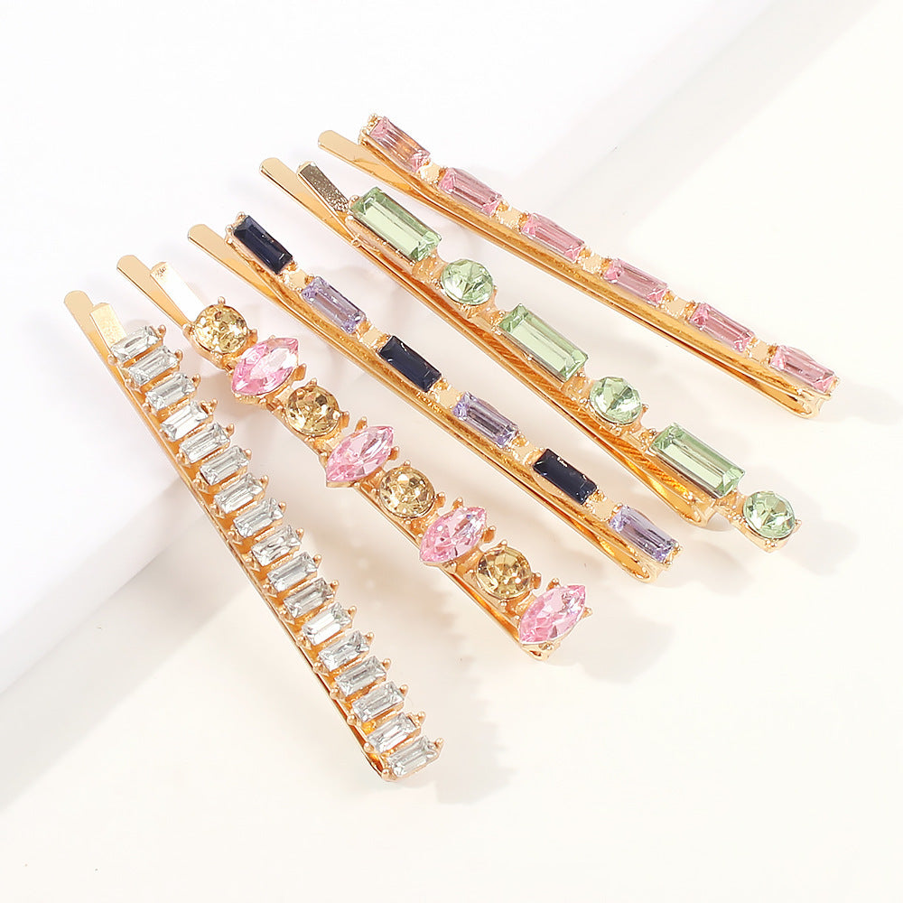 Nice European And American Style Hair Clip Set Bobby Pins With Colored Diamonds