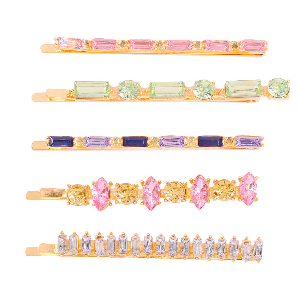 Nice European And American Style Hair Clip Set Bobby Pins With Colored Diamonds