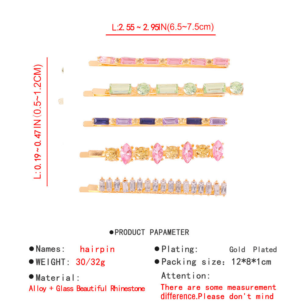 Nice European And American Style Hair Clip Set Bobby Pins With Colored Diamonds
