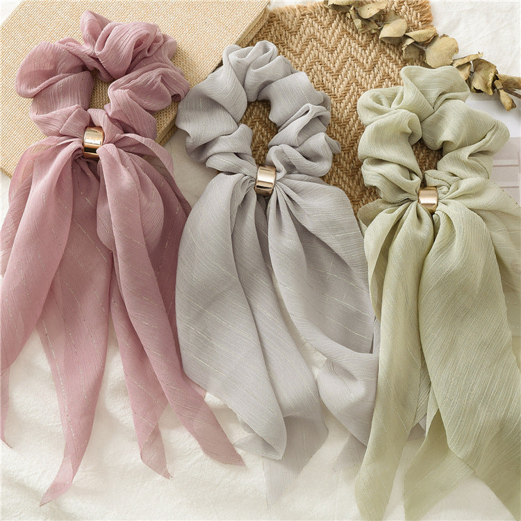 Streamer hair ring new double bow silver ribbon