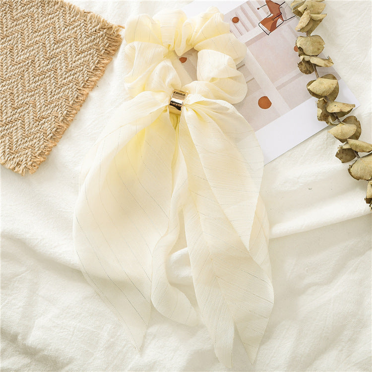 Streamer hair ring new double bow silver ribbon