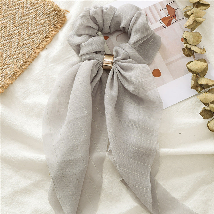 Streamer hair ring new double bow silver ribbon