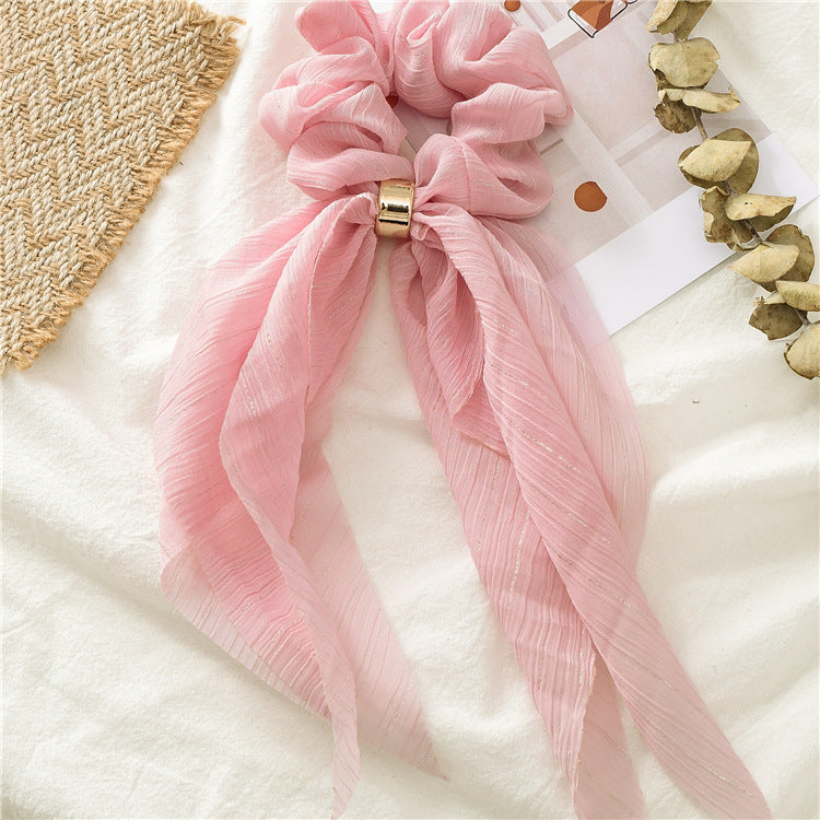 Streamer hair ring new double bow silver ribbon