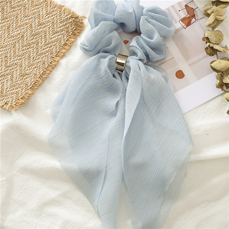 Streamer hair ring new double bow silver ribbon