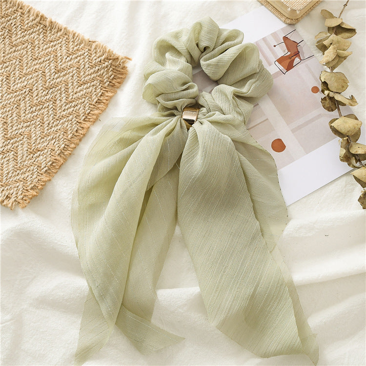 Streamer hair ring new double bow silver ribbon