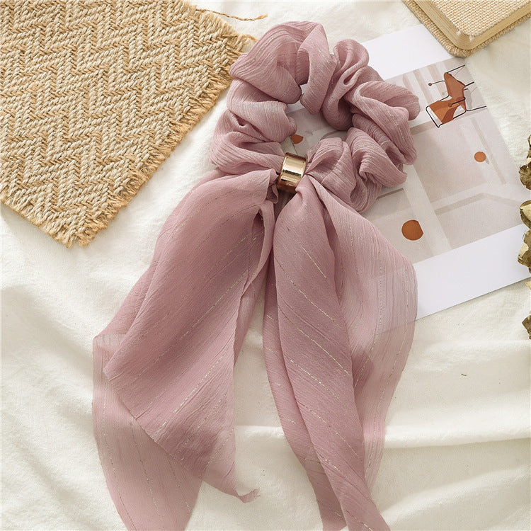 Streamer hair ring new double bow silver ribbon