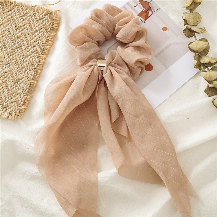 Streamer hair ring new double bow silver ribbon