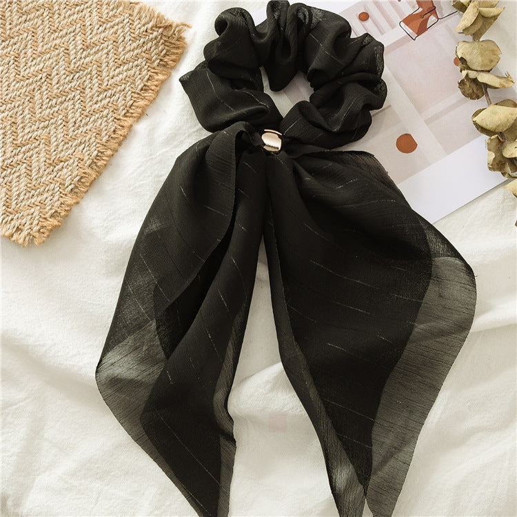 Streamer hair ring new double bow silver ribbon