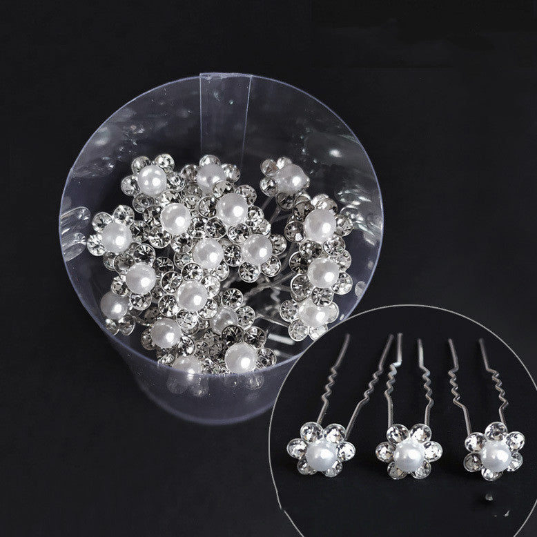 Bridal Plate Hair Fork U-Shaped Clip Diamond And Flower Hair Clip