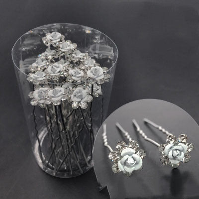Bridal Plate Hair Fork U-Shaped Clip Diamond And Flower Hair Clip