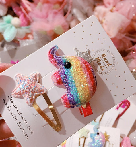 Korea new flash pink rainbow baby elephant baby hair clip