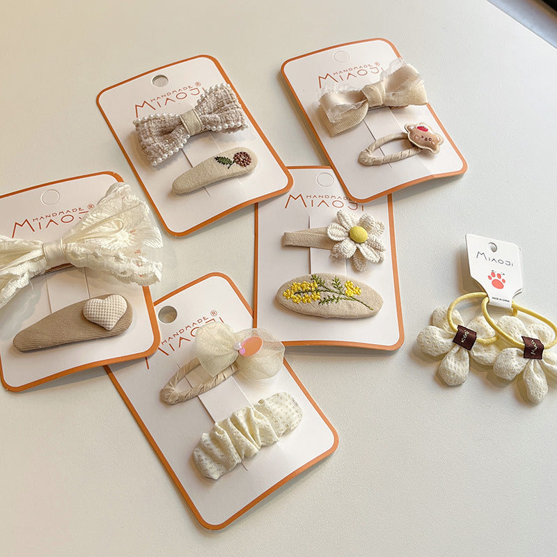 Lace Bow Press Clip Children's Pearl Embroidery Flower Barrettes Baby