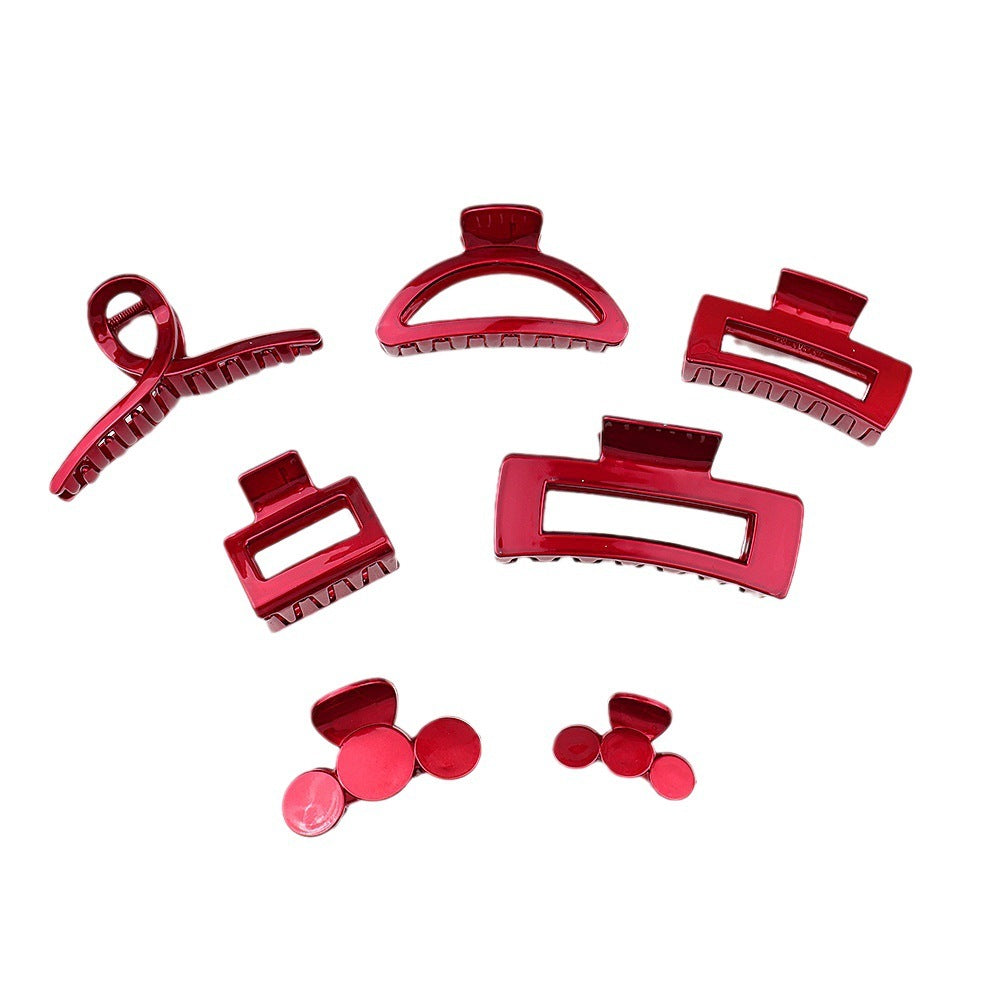 Barrettes Female Back Head Grip Shark Clip Hairpin Hair Claw Large Size Scrub Head Hair Clip Red Headwear