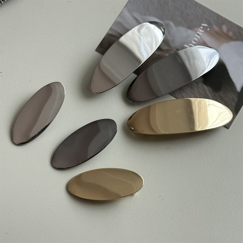 Glossy Metal Oval Duckbill Barrettes