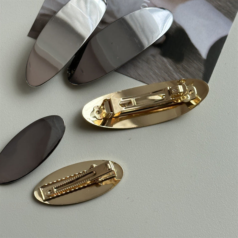 Glossy Metal Oval Duckbill Barrettes
