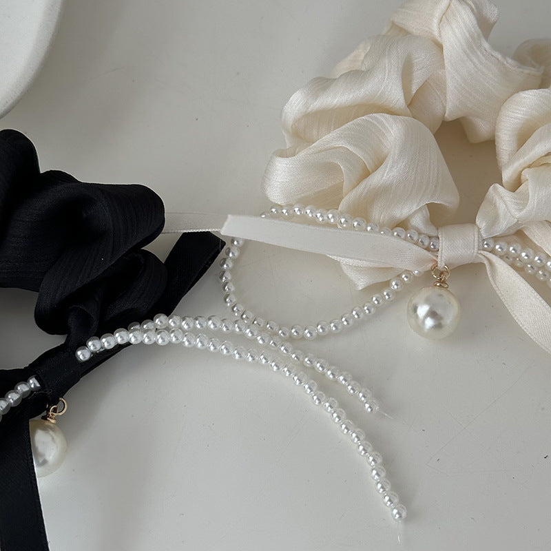 Pearl Bow Pleated High-grade French Style Temperament Lady Hair Ring