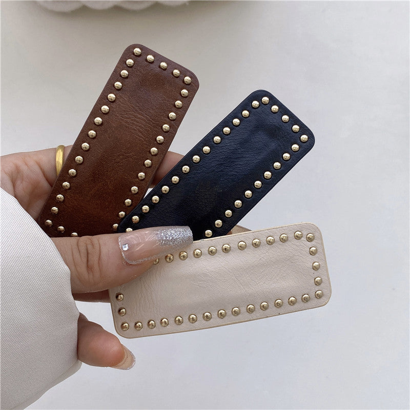 Beaded Leather Solid Color Square Simple Hair Clip