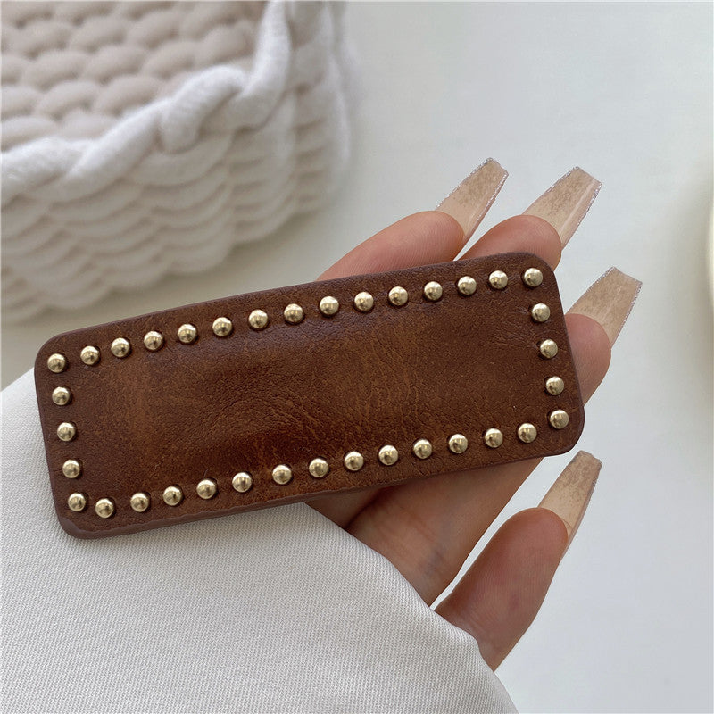 Beaded Leather Solid Color Square Simple Hair Clip