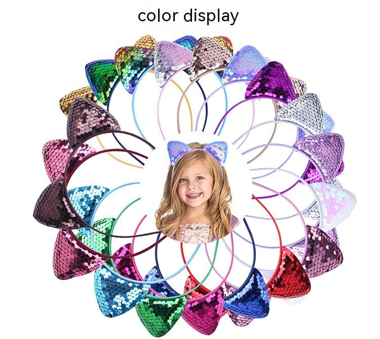 Quicksand Children's Cartoon Sweet Headband Hairpin Flip Scale Sequined Cat Ears Accessory