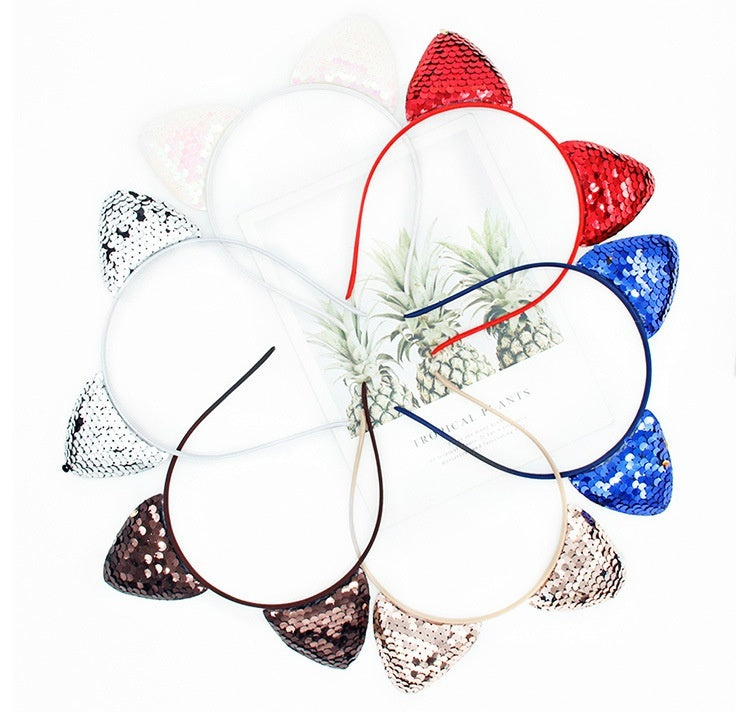 Quicksand Children's Cartoon Sweet Headband Hairpin Flip Scale Sequined Cat Ears Accessory