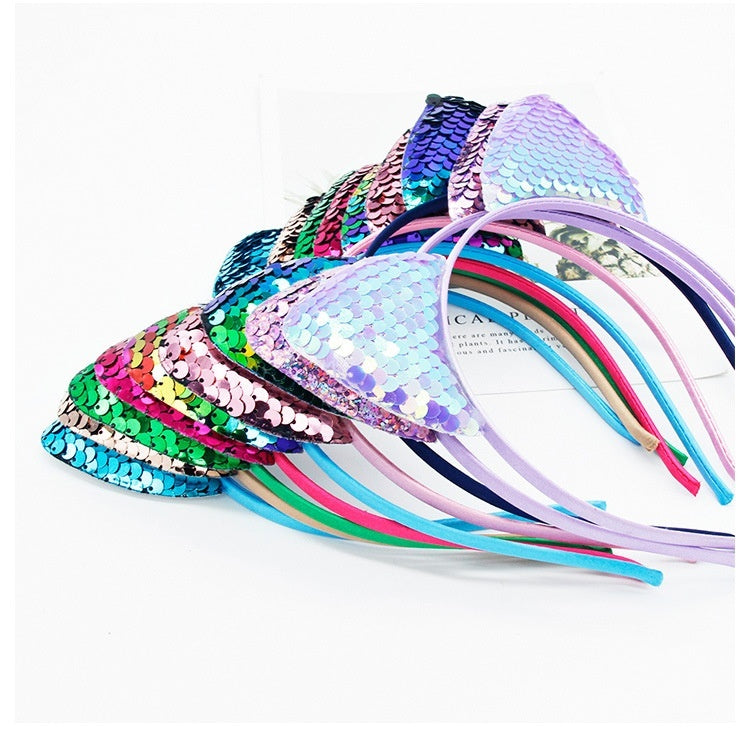 Quicksand Children's Cartoon Sweet Headband Hairpin Flip Scale Sequined Cat Ears Accessory