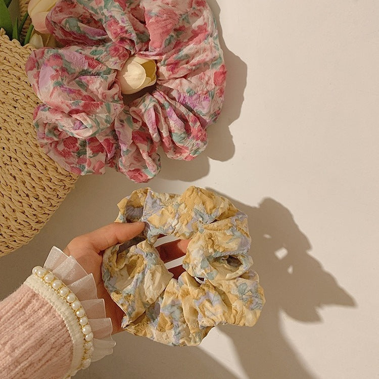 Pastoral Floral Oil Painting Flower Large Intestine Hair Ring