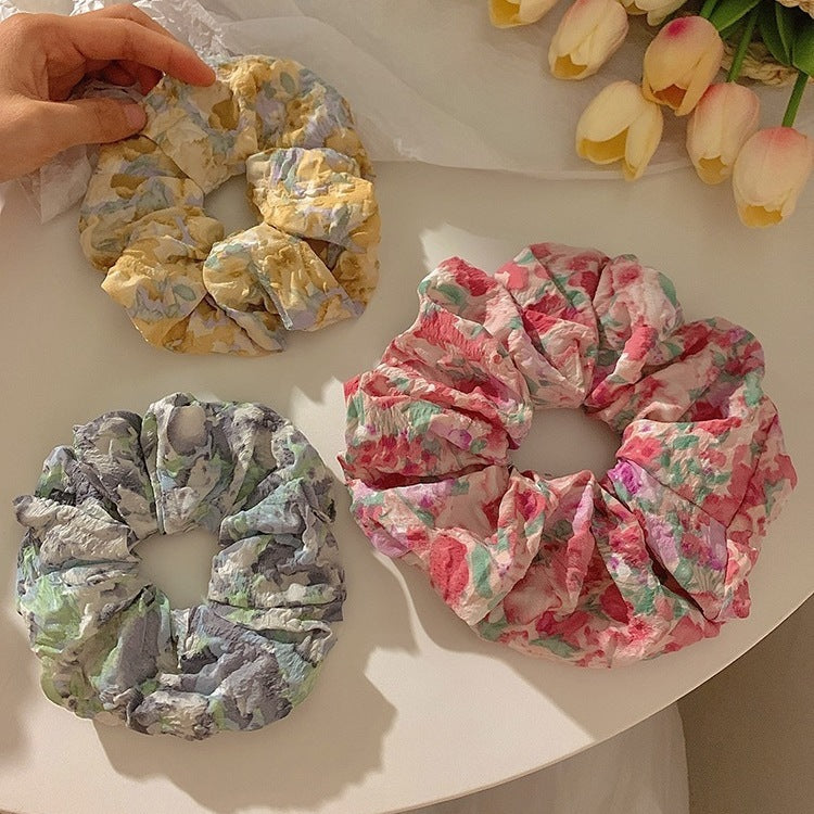 Pastoral Floral Oil Painting Flower Large Intestine Hair Ring