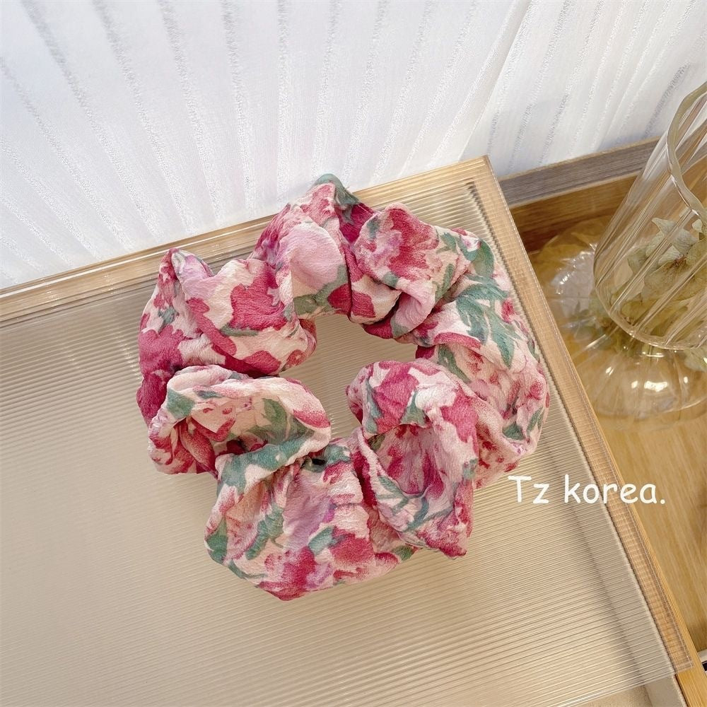Pastoral Floral Oil Painting Flower Large Intestine Hair Ring