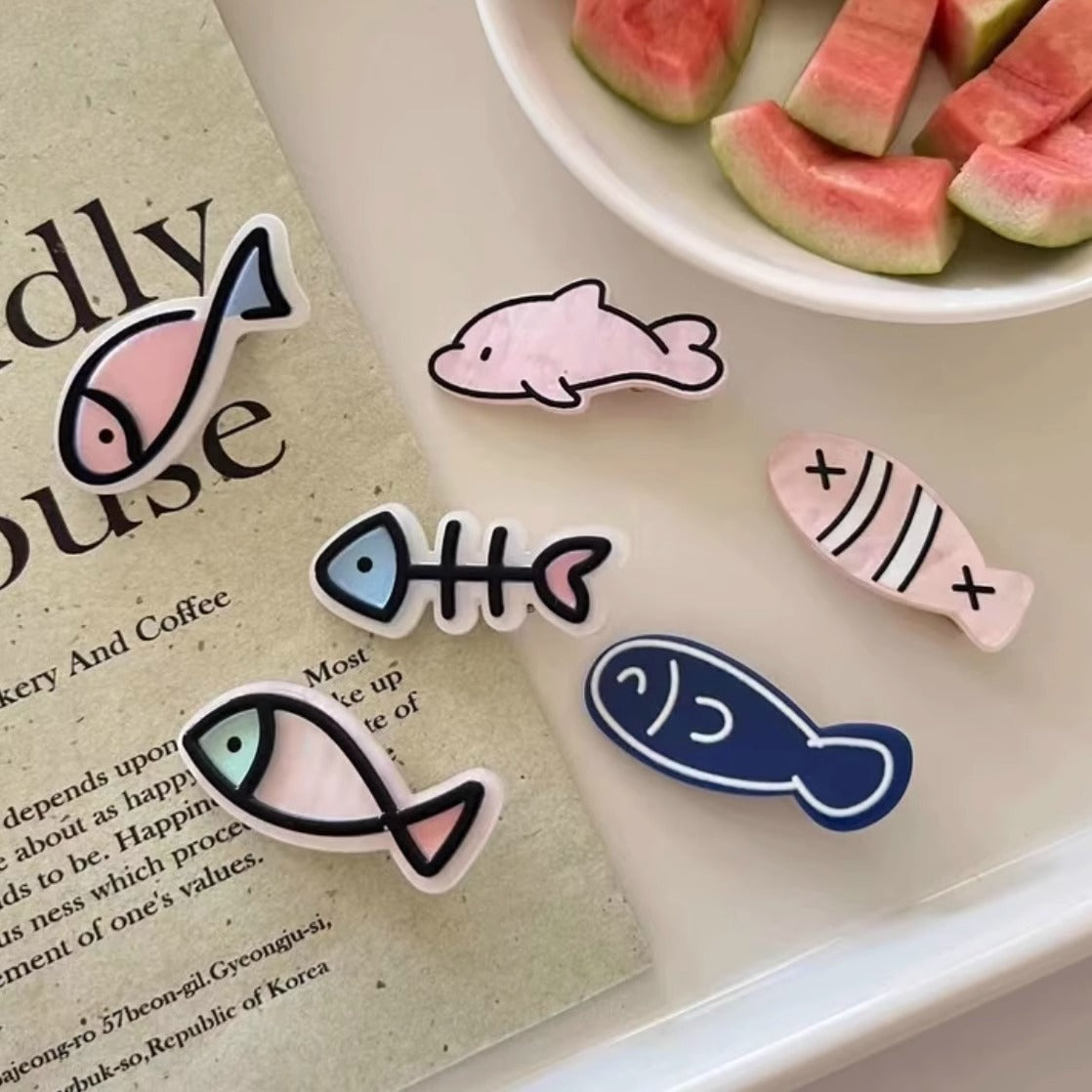 Cute Fish Barrettes Fishbone Hairpin Girl Bang Clip Broken Hair