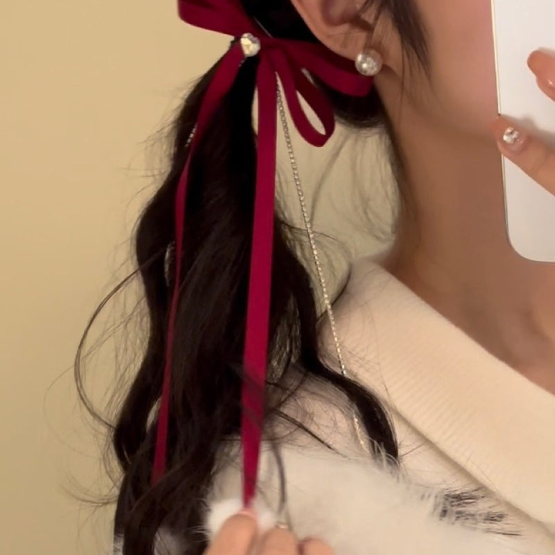 Ribbon Bowknot Barrettes Girl Versatile Double Twist Hair Clip Headdress