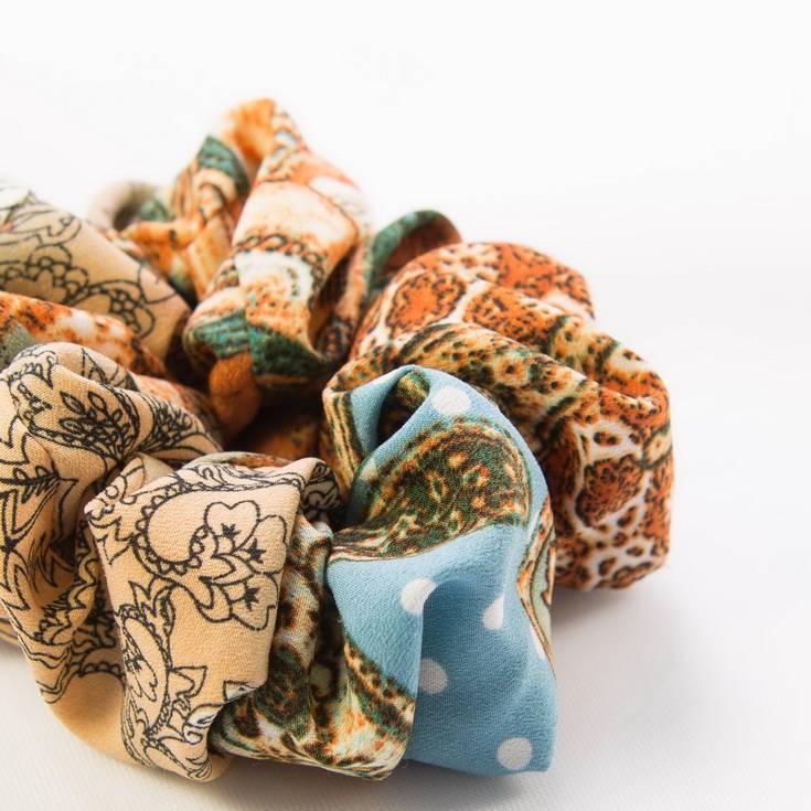 Retro cashew flower silk scarf printing blue hair ring
