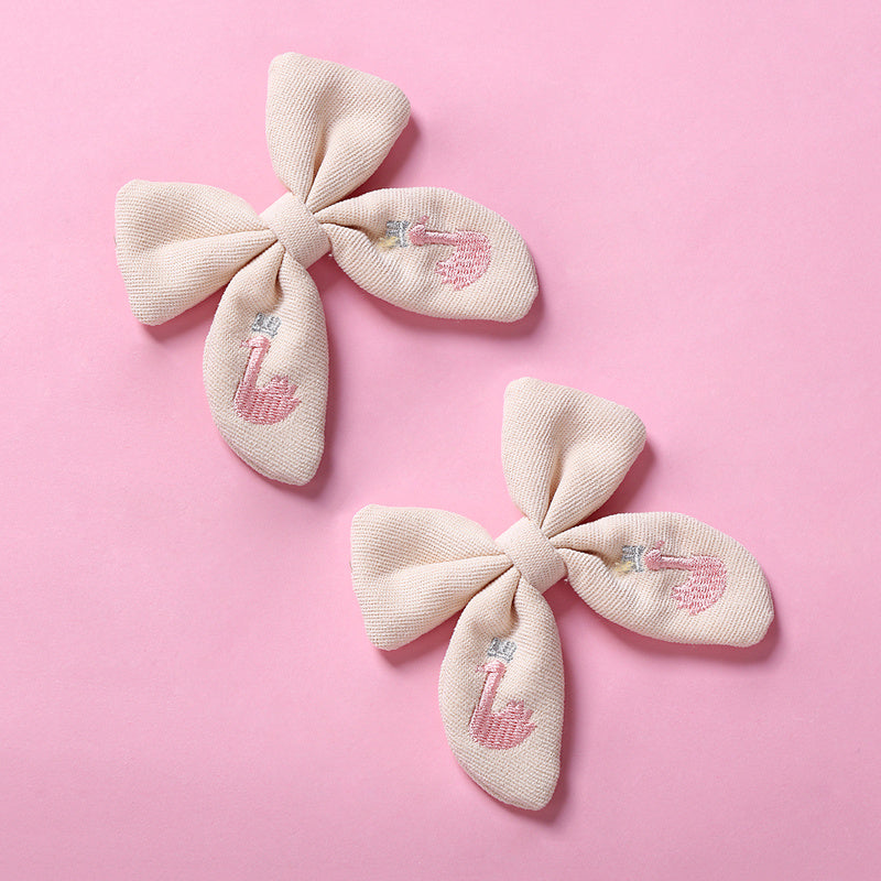 Beautifully Embroidered Cotton Children's Bow Hair Clip